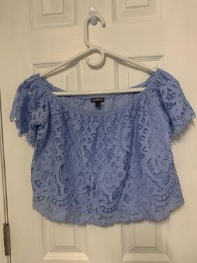 Express Lilac Lace Off-Shoulder Crop Top
